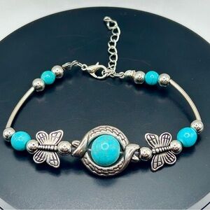 Whimsical Silver & Turquoise Butterfly Accent Bracelet